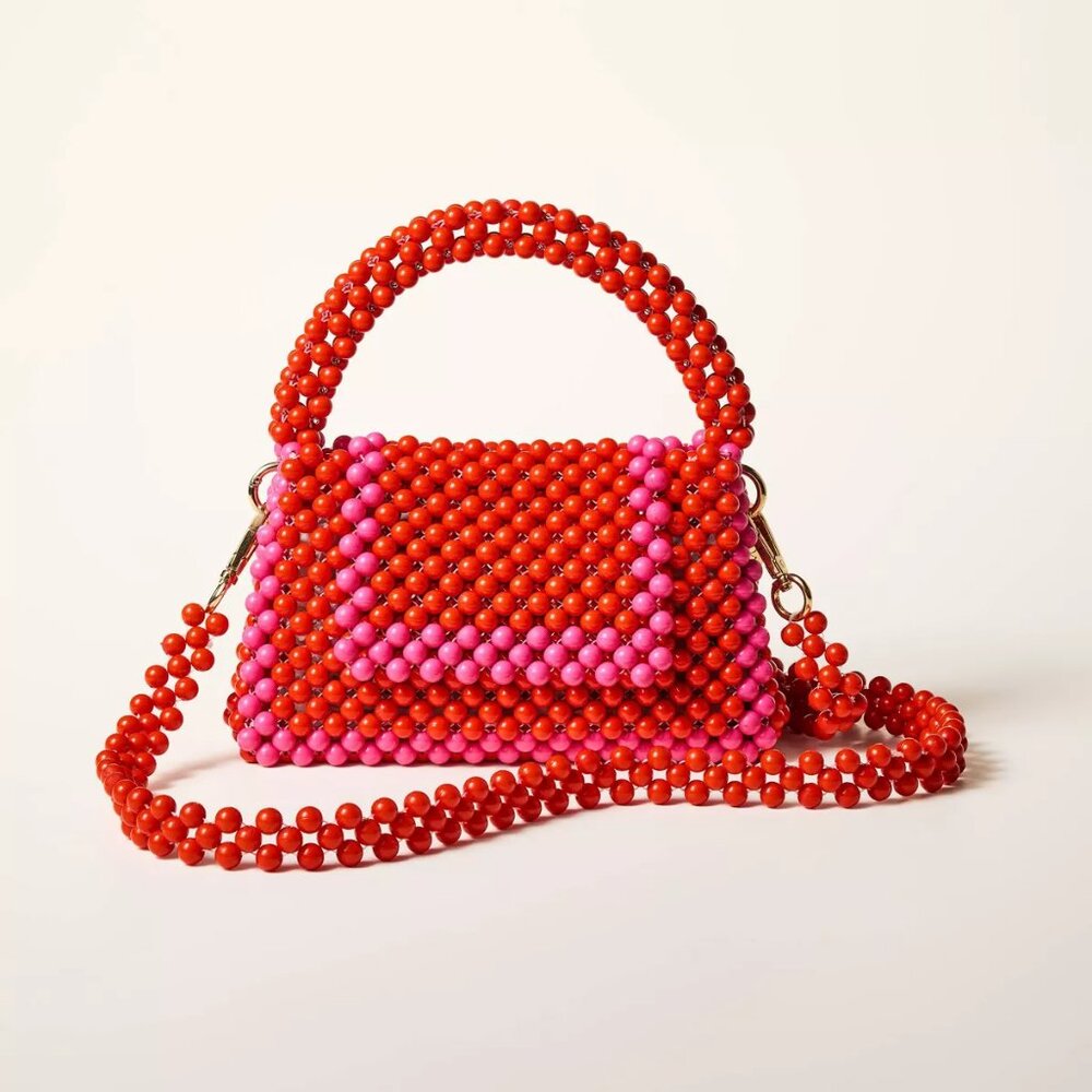 Kate Spade x Target Red & Pink Colorblock Beaded Bag